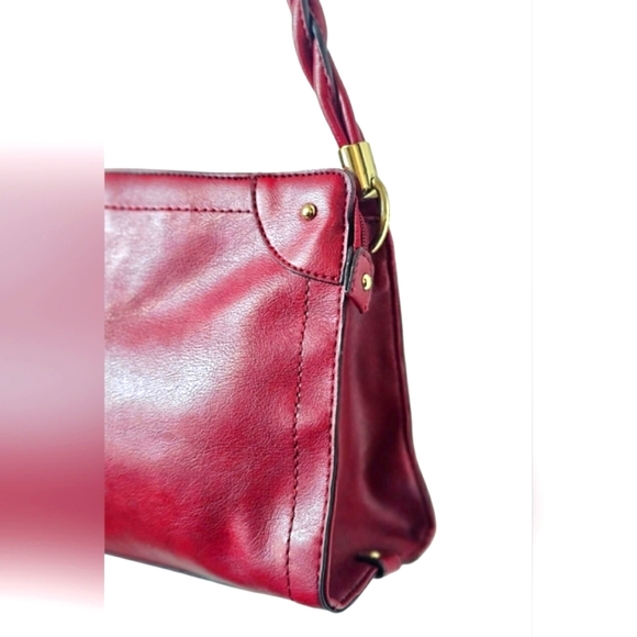 Relic Burgundy Soft Faux Leather Shoulder Bag Purse Braided Handle Gold Tassle - Picture 3 of 12